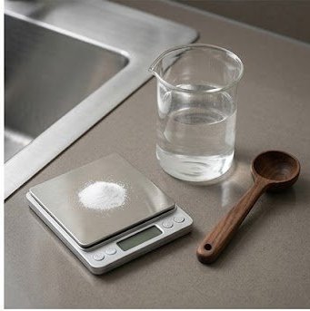 Citric acid descaling solution being measured for a coffee machine